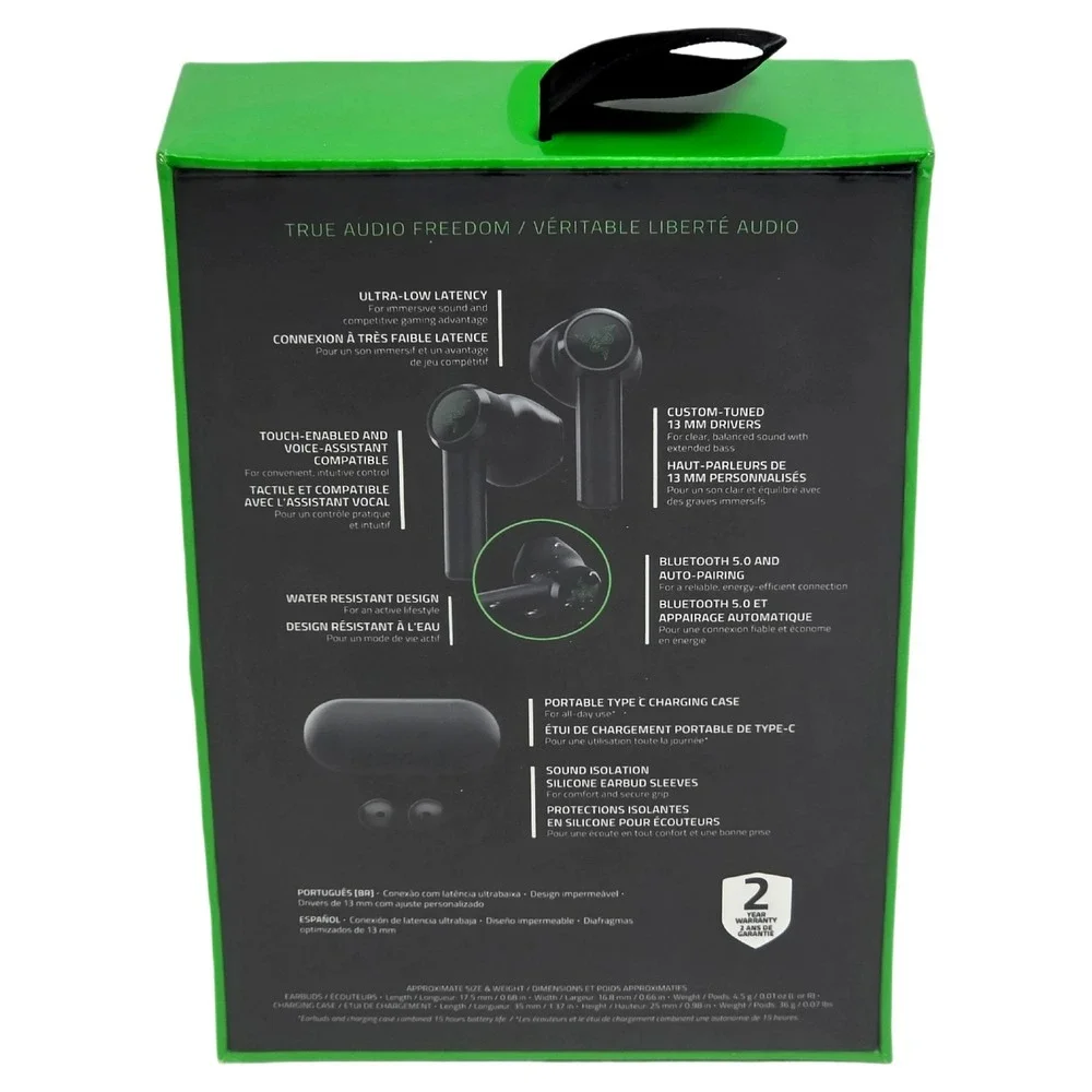 Razer Hammerhead Wireless Earbuds Black Bluetooth Low Latency Gaming Accessory